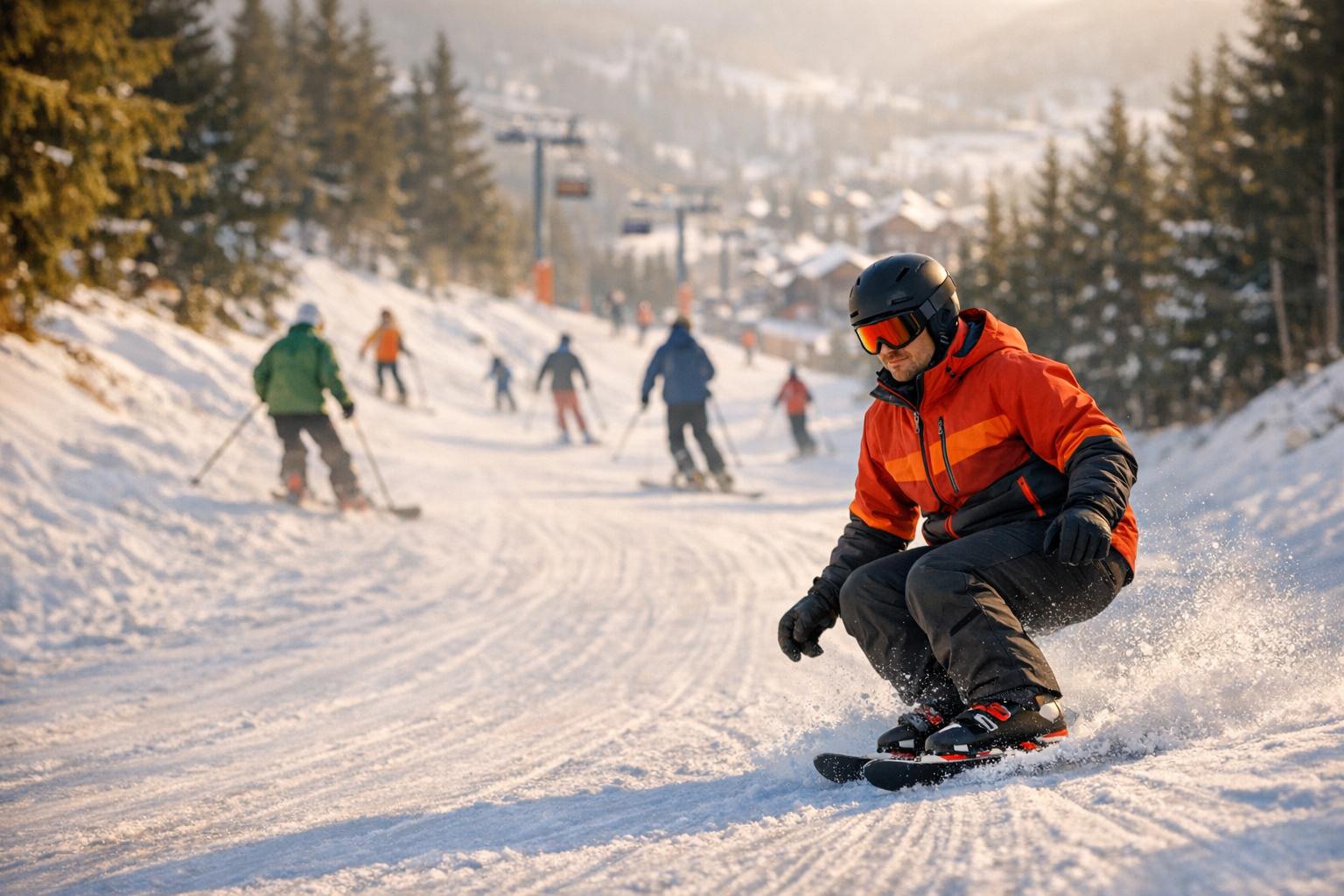 Skiskating on Narrow Slopes and Busy Resorts