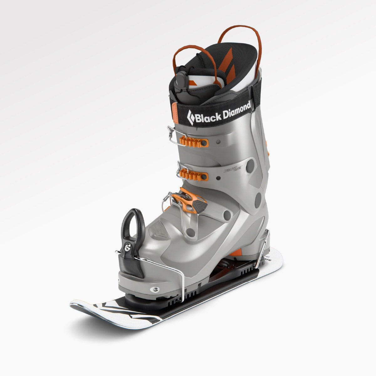 Mini skis with ski boot on a white background. Skiskates 44 cm