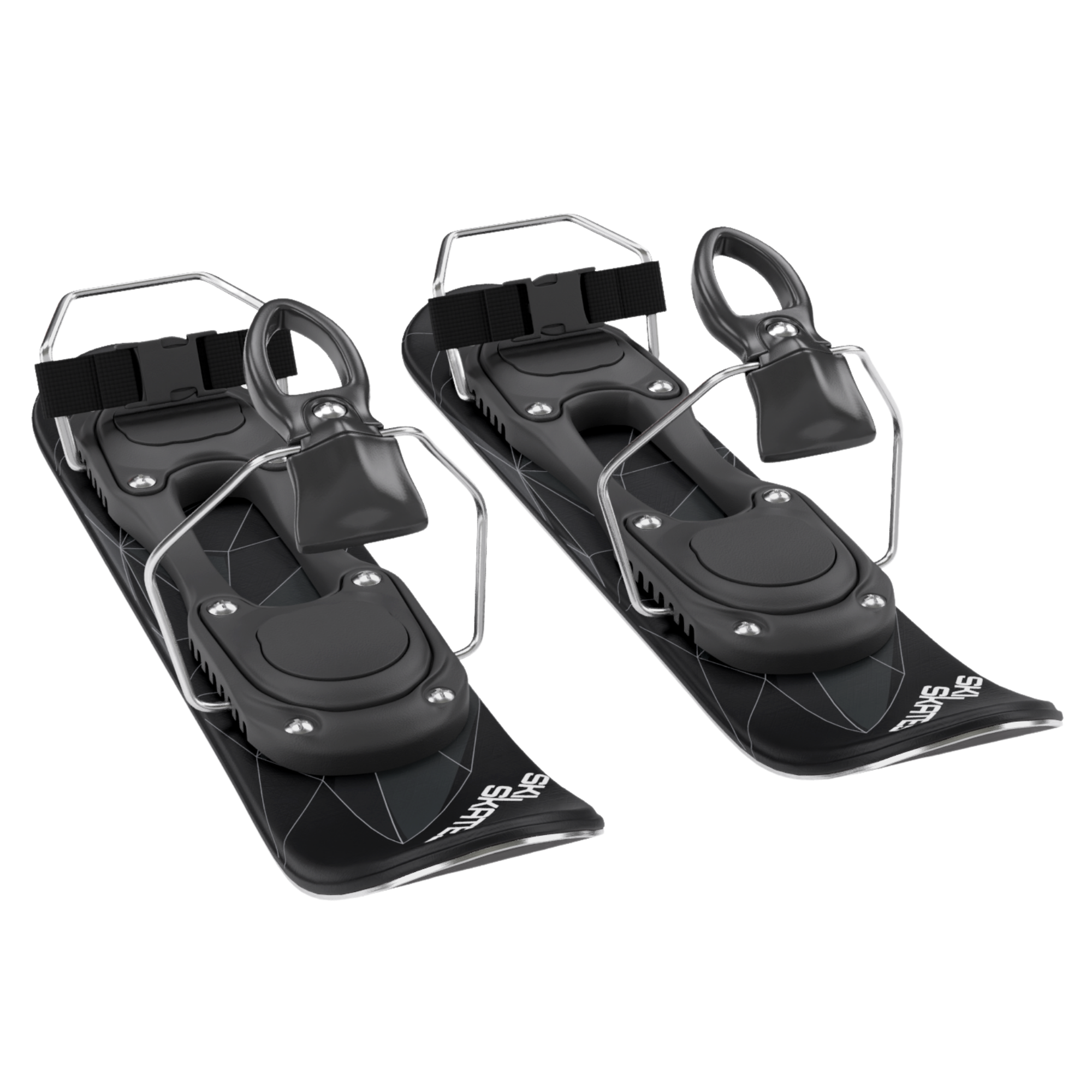 Pair of black mini skis on a white background